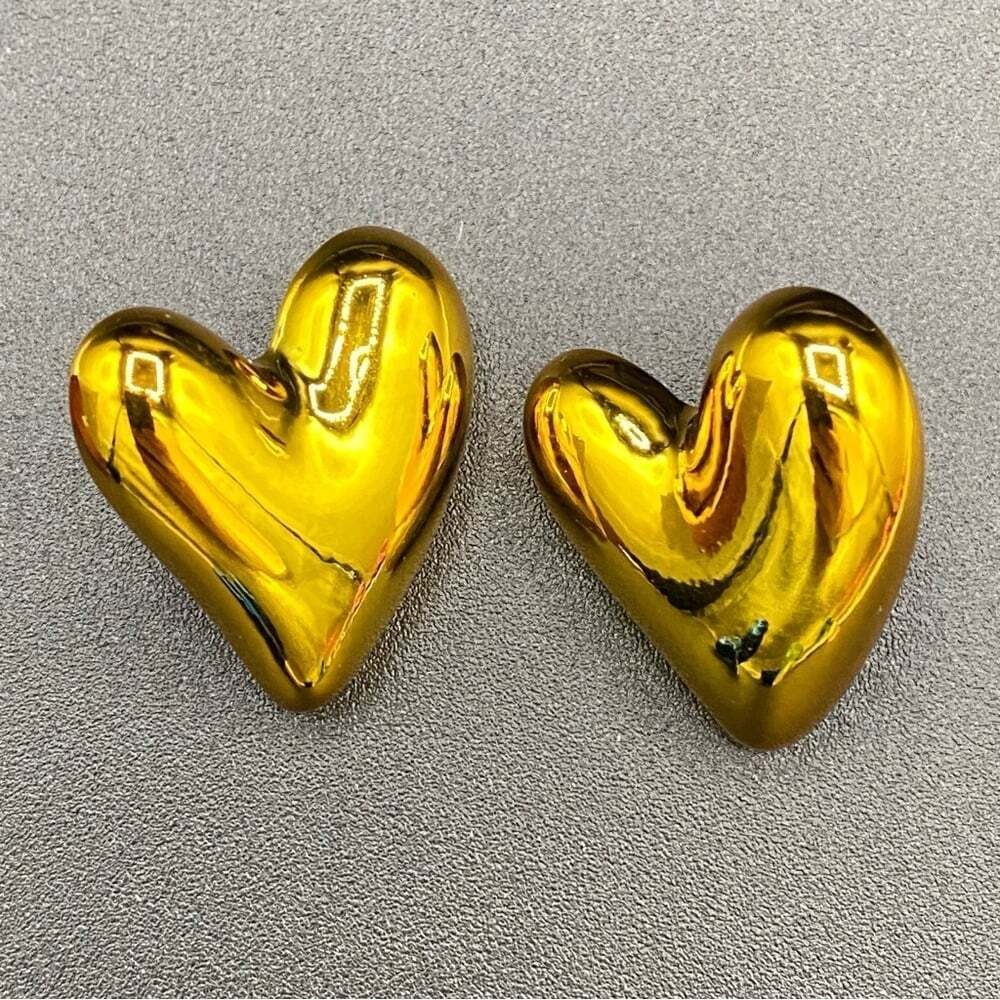 Gold Metallic Heart Shaped Earrings